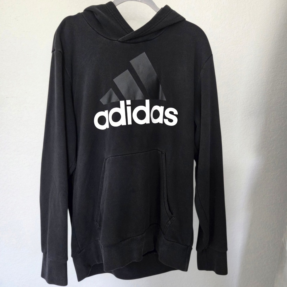 Adidas Mens Essentials Big Logo Hoodie Black White Sweatshirt Size L